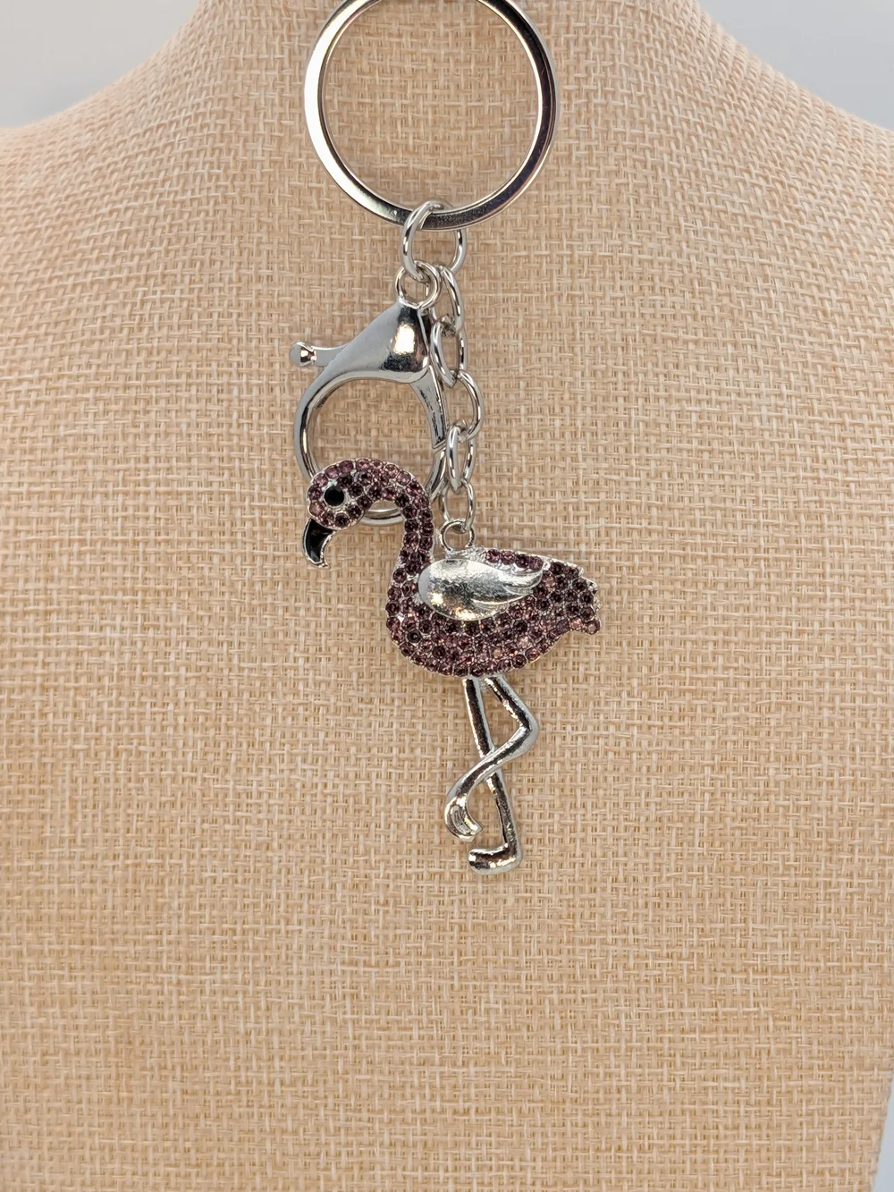 Purple Rhinestone Metal Flamingo Keychain Bag Charm